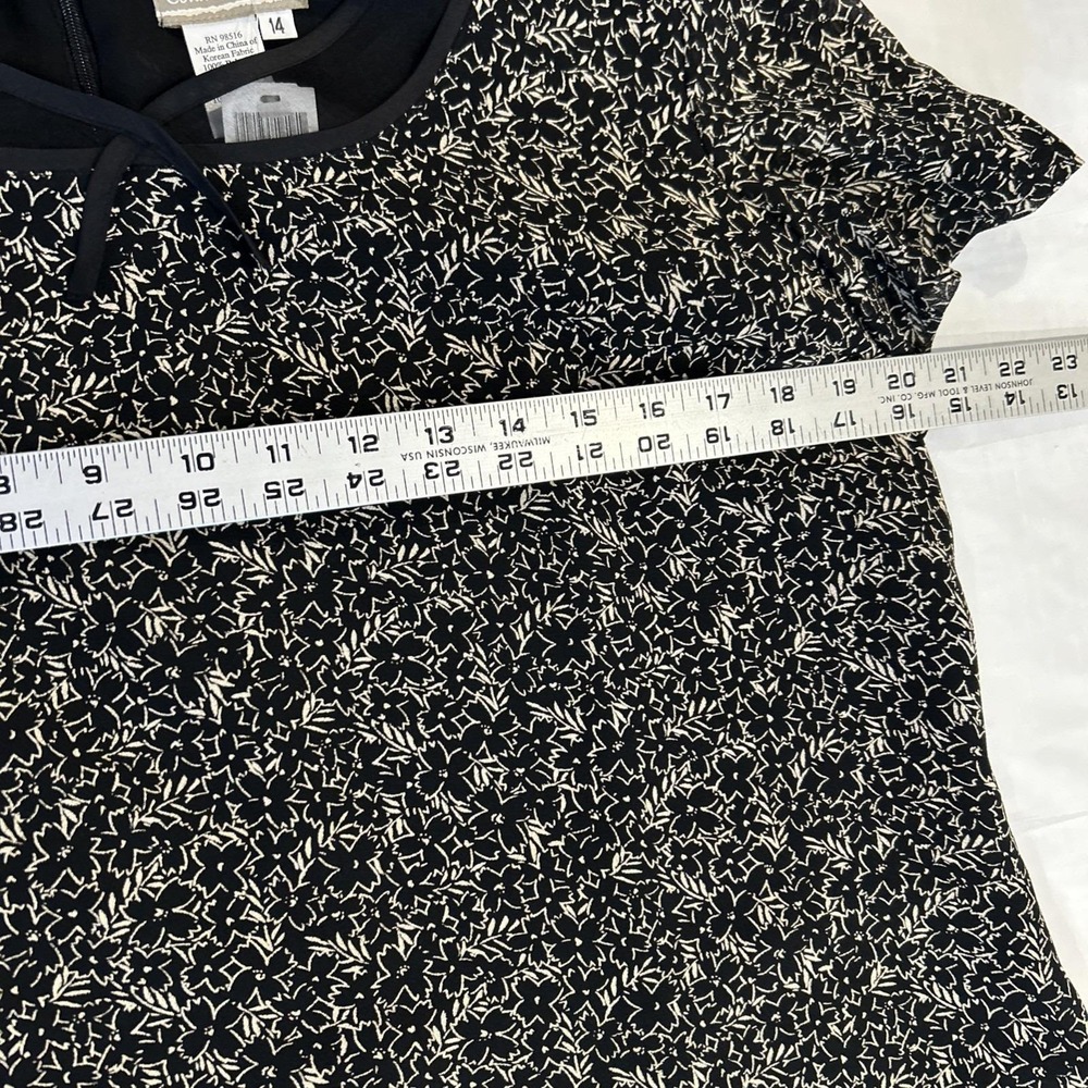 Vtg Coldwater Creek Skirt Set Women 14 Black Silk Floral Short Sleeve Modest NWT - Picture 4 of 13